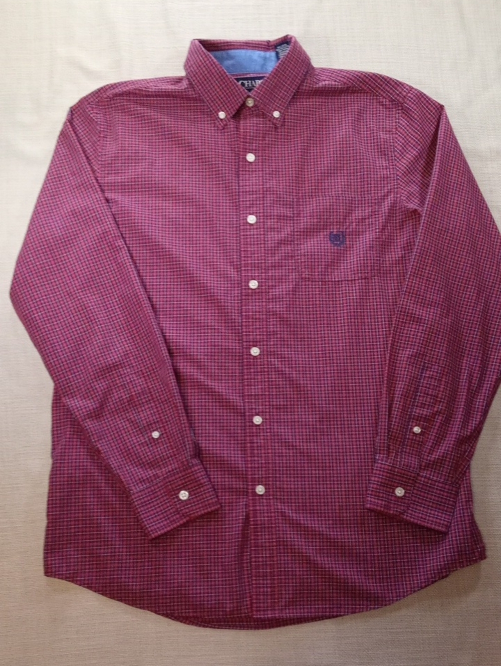Men's Medium Chaps Button-Down Shirt in Burgundy Check